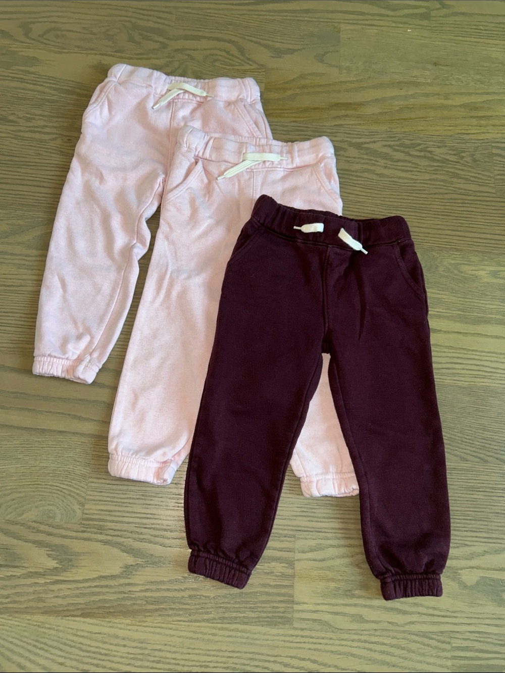 Old Navy Kids Plush Joggers in Light Pink and Burgundy - set of 3